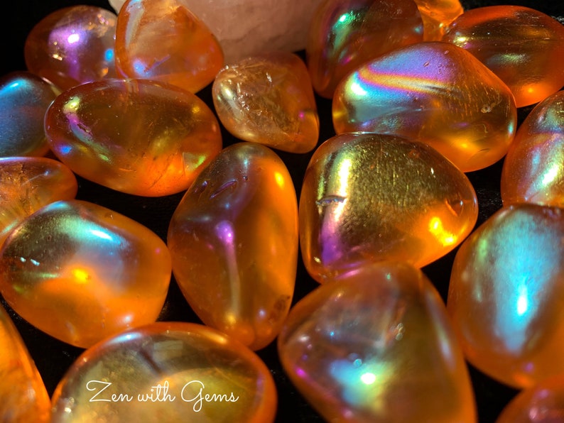Orange Aura Quartz Tangerine Aura Quartz Tumbled Aura Etsy