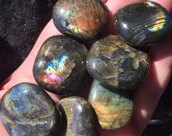 Tumbled Labradorite, Premium AAA Quality Labradorite, Labradorite Palm Stone, Full Moon Charged, Pagan Altar, Magic, Spells, Crystal Grid!