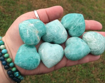 Amazonite Heart, Throat and Heart Chakra, Puffy Heart, Crystal Grid, Pocket Heart, Meditation, Gift to someone special!