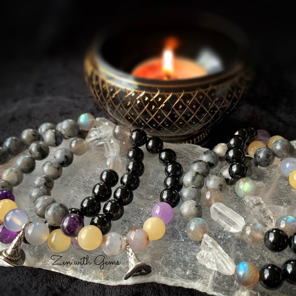 Witches Bracelet, Tibetan Quartz, Red Labradorite, Obsidian, Larvikite, Halloween Bracelet, Samhain Bracelet, Metaphysical, Crystal Jewelry!