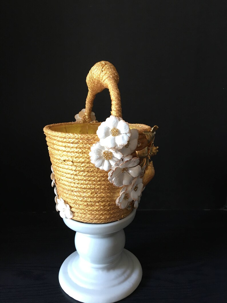 Golden Floral/Shell Flower Girl Basket image 2