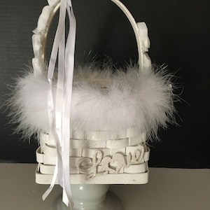 White Boa Love Flower Girl Basket