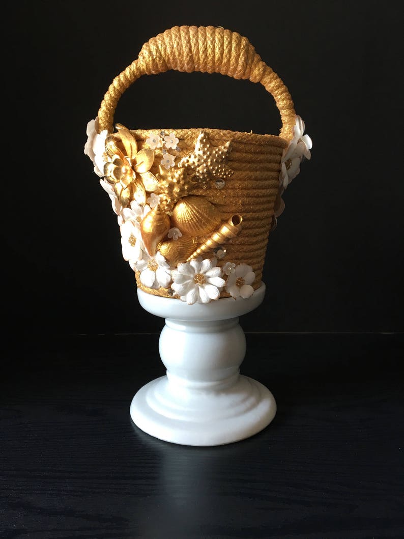 Golden Floral/Shell Flower Girl Basket image 1