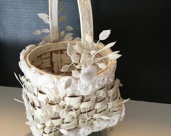 White Glitter Flower Girl Basket