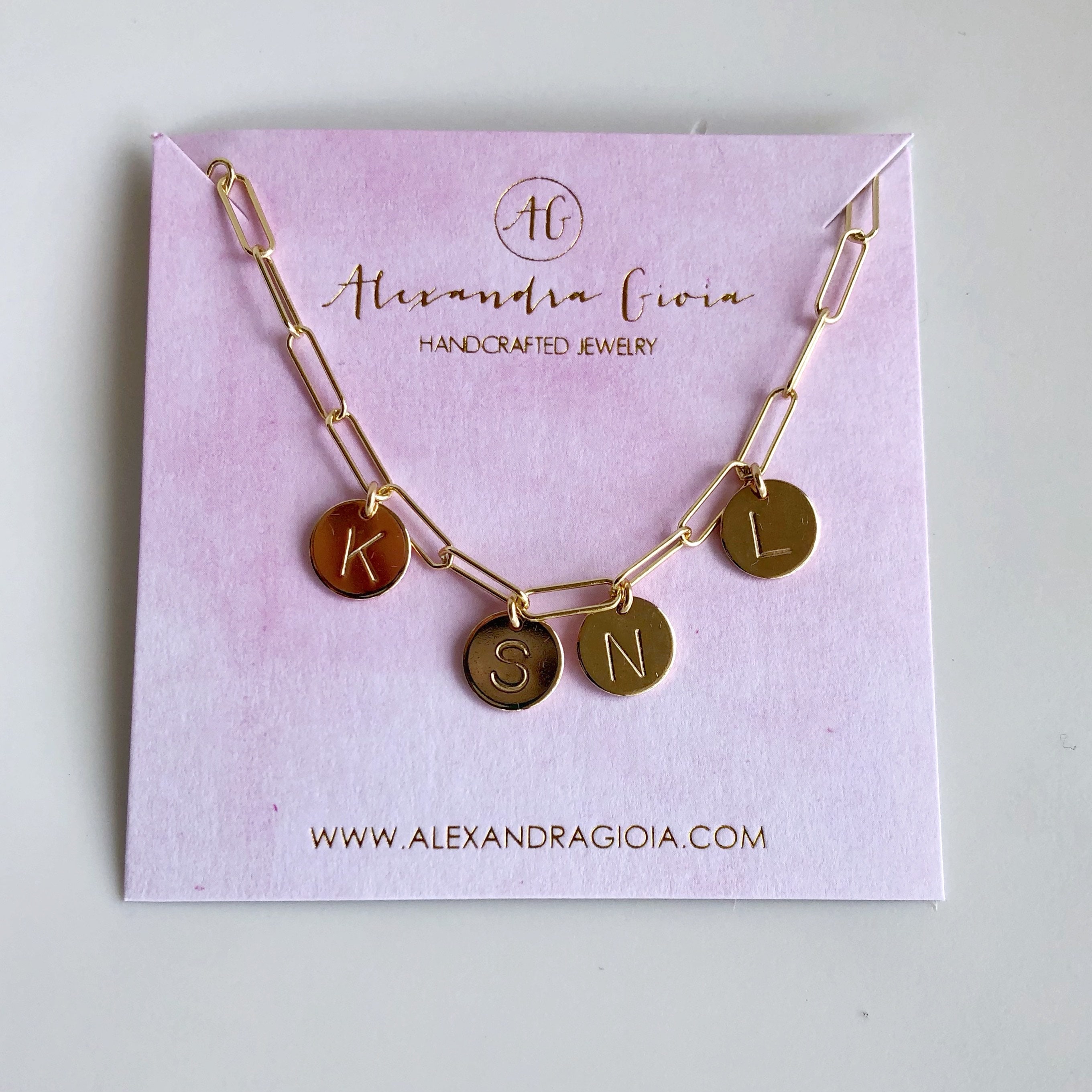 Custom Gold Filled Paper Clip Necklace Initial Charm Round Etsy