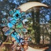 Stained glass effect, glow in the dark, floral crescent moon, sun catcher, window hanging 