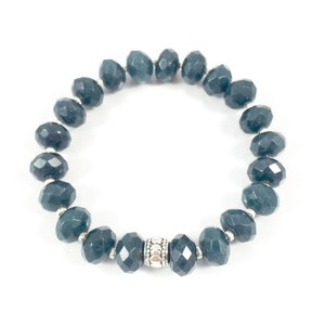 Gemstone Beaded Bracelet, Stone Bead Bracelet, Elastic Stone Bracelet for Woman, Blue Jewelry, Agate Jewelry, Gemstone Jewelry for Her
