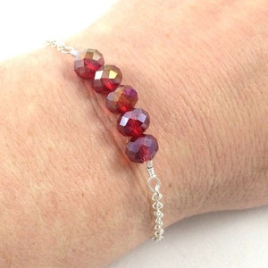Red Bead Bracelet, Red Crystal Bracelet, Dainty Red Bracelet, Silver Red Jewelry, Delicate Jewelry Minimalist Jewelry for Women Gift for Her