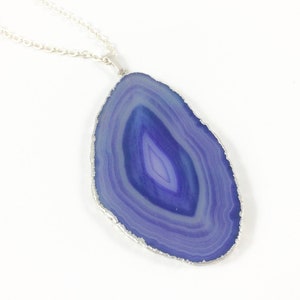 Agate Slice Necklace, Agate Stone Necklace, Purple Agate Necklace Women, Agate Jewelry, Gemstone Jewelry, Bohemian Jewelry, Purple Gifts image 1