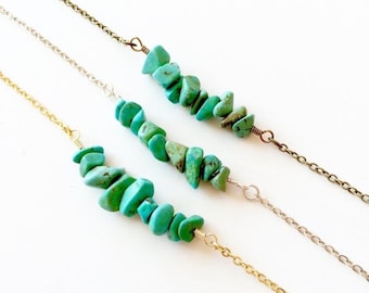 Turquoise Chip Bar Necklace: Beaded Gemstone Jewelry