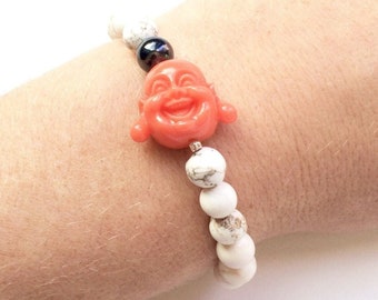 White Buddha Bracelet, White Howlite Beaded Bracelet for Women, Meditation Jewelry, Spiritual Jewelry for Her Birthday Gift for Yoga Teacher