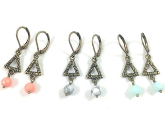 Geometric Earrings, Triangle Dangle Earrings, Triangle Drop Earrings, Bohemian Jewelry, Geometric Jewelry, Triangle Jewelry, Gift for Girl