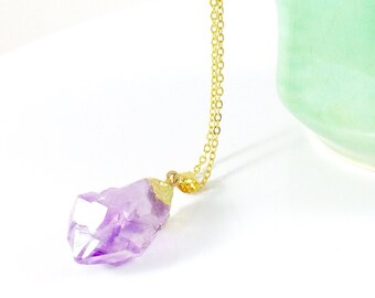 Crystal Amethyst Necklace, Gold Amethyst Necklace, Raw Crystal Necklace, Amethyst Jewelry, Natural Gemstone Jewelry February Birthstone Gift