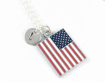 Flag Necklace, USA Necklace, Military Necklace Women, American Flag Jewelry, Military Jewelry, Patriotic Gift for Military Mom Memorial Gift