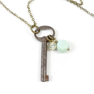 Key Necklace, Vintage Key Necklace, Small Key Necklace, Antique Key Jewelry, Boho Chic Jewelry, Key Gift, Unique Necklaces for Women Gift image 2