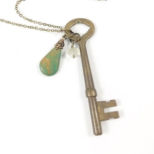 Key Necklace, Bronze Key Necklace, Brass Key Necklace, Skeleton Key Jewelry, Rustic Jewelry, Steampunk Jewelry, Unique Necklaces for Women