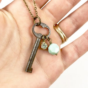 Key Necklace, Vintage Key Necklace, Small Key Necklace, Antique Key Jewelry, Boho Chic Jewelry, Key Gift, Unique Necklaces for Women Gift image 4