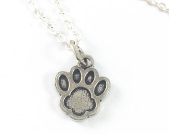 Paw Necklace, Silver Paw Necklace, Paw Print Necklace, Paw Charm Necklace, Dog Loss Necklace Cat Loss Jewelry Loss of Pet Paw Print Memorial