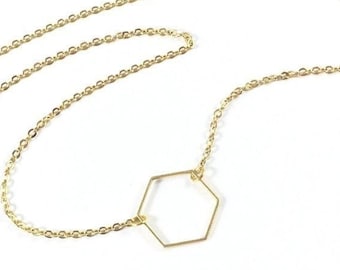 Honeycomb Necklace, Gold Hexagon Necklace, Geometric Necklace for Women, Minimalist Jewelry, Dainty Jewelry, Delicate Jewelry, Gifts for Her