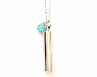 Collar con urna conmemorativa de plata, recuerdo de cenizas de cremación, opción de piedra natal