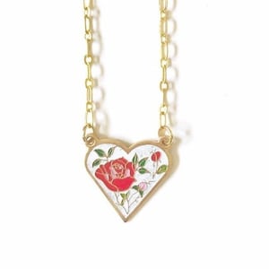 Rose Flower Necklace, Gold Rose Heart Necklace, Red Rose Necklace for Women, Mothers Day Gift