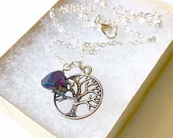 Tree of Life Necklace – Electroplated Gemstone, Pride Jewelry