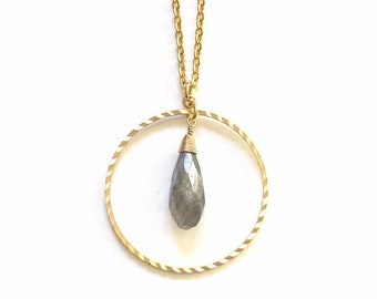 Labradorite Necklace, Gold Circle Necklaces for Women, Circle Necklace with Gemstone Necklace Gold, Mothers Day Gifts for Friend