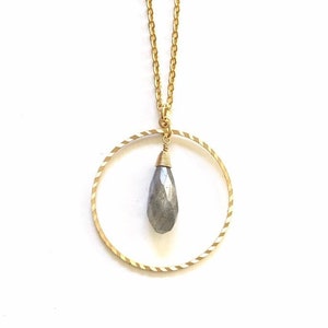 Labradorite Necklace, Gold Circle Necklaces for Women, Circle Necklace with Gemstone Necklace Gold, Mothers Day Gifts for Friend image 1