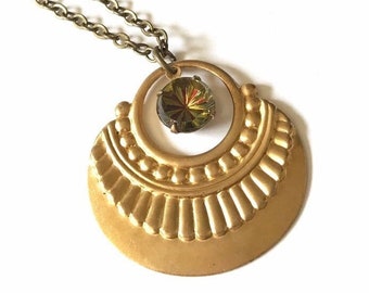 Gold Art Deco Necklace, Art Deco Pendant Necklace, Minimalist Statement Necklace, Women Boho Necklace, Gold Deco Jewelry, Bohemian Gift Her