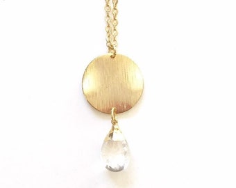 Crystal Drop Necklace, Gold Circle Necklaces for Women, Minimalist Jewelry Gift