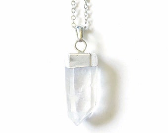 Silver Quartz Necklace, Raw Crystal Necklace, Clear Quartz Necklaces for Women, Healing Jewelry, Crystal Quartz Jewelry, Bohemian Jewelry