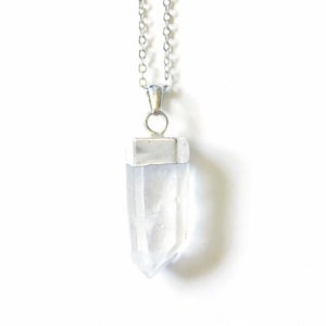 Silver Quartz Necklace, Raw Crystal Necklace, Clear Quartz Necklaces for Women, Healing Jewelry, Crystal Quartz Jewelry, Bohemian Jewelry