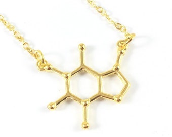 Molecule Necklace, Caffeine Necklace, Coffee Necklace, Chemistry Jewelry, Science Jewelry, Coffee Jewelry, Coffee Lovers Gift, Coffee Addict