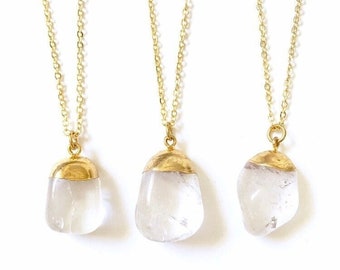 Raw Quartz Pendant Necklace, Gold Quartz Necklace, Clear Quartz Necklaces for Women, Gold Crystal Jewelry, Boho Birthday Gifts for Her