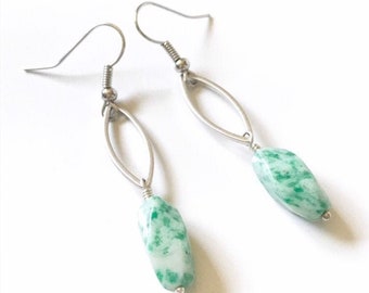 Jadeite Marquise Dangle Earrings, Geometric Gemstone Charms