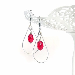 Red Dangle Earrings, Red Teardrop Earrings, Silver Red Earrings for Women, Simple Jewelry, Everyday Jewelry, Colorful Jewelry, Gift for Her