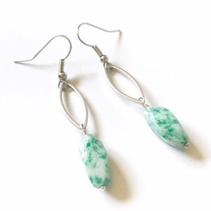 Green Gemtone Earrings, Marquise Dangle Earrings, Silver Marquise Earrings for Women, Gift for Her