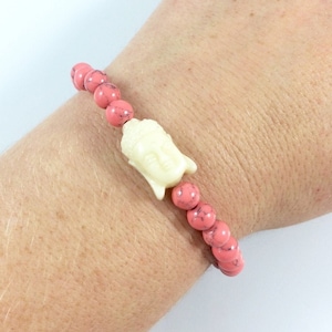 Buddha Bracelet Buddha Beaded Bracelet Pink Bead Bracelet Spiritual Jewelry Meditation Jewelry Protection Jewelry Mindfulness Gift Zen Gifts