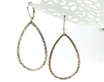 Silver Teardrop Dangle Hoop Earrings: Minimalist Everyday Jewelry
