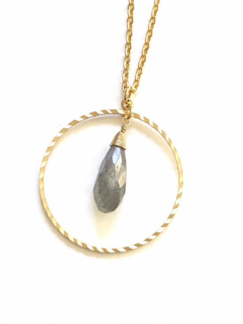 Labradorite Necklace, Gold Circle Necklaces for Women, Circle Necklace with Gemstone Necklace Gold, Mothers Day Gifts for Friend image 3