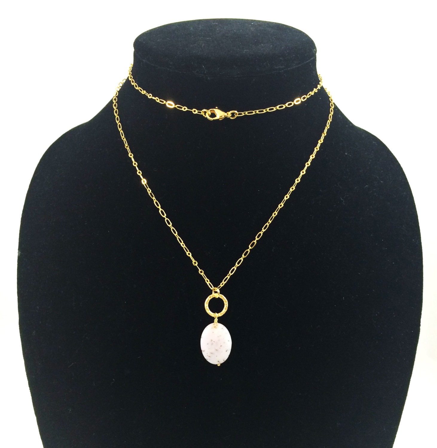 Pink Gold Necklace Pink Stone Necklace Pendant Stone Etsy