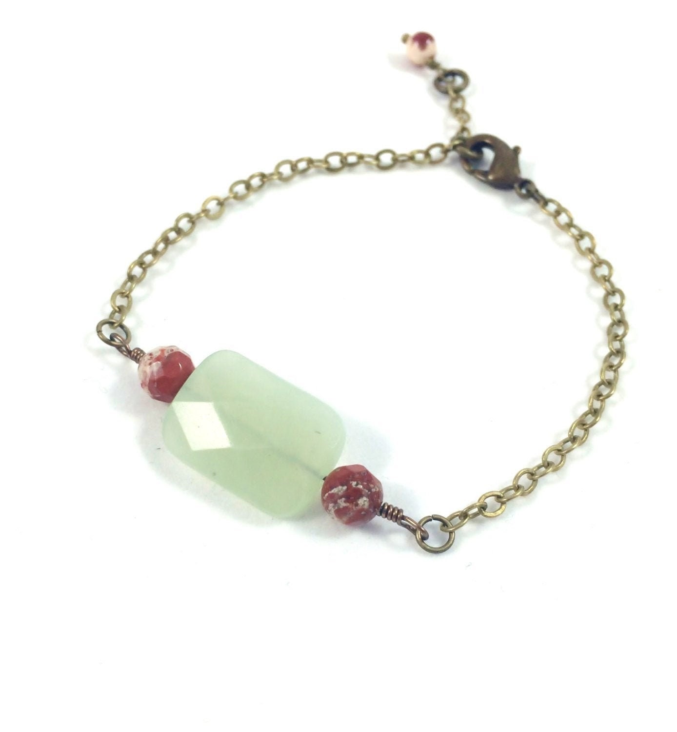 Goldstone and Green Chalcedony handcrafted crystal bracelet