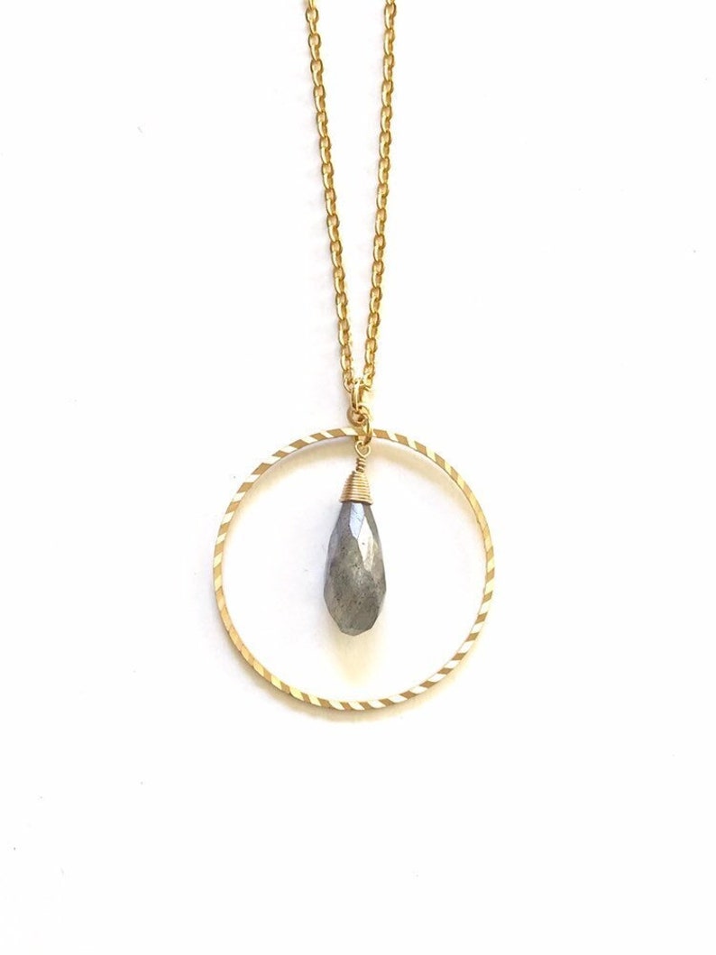 Labradorite Necklace, Gold Circle Necklaces for Women, Circle Necklace with Gemstone Necklace Gold, Mothers Day Gifts for Friend image 1