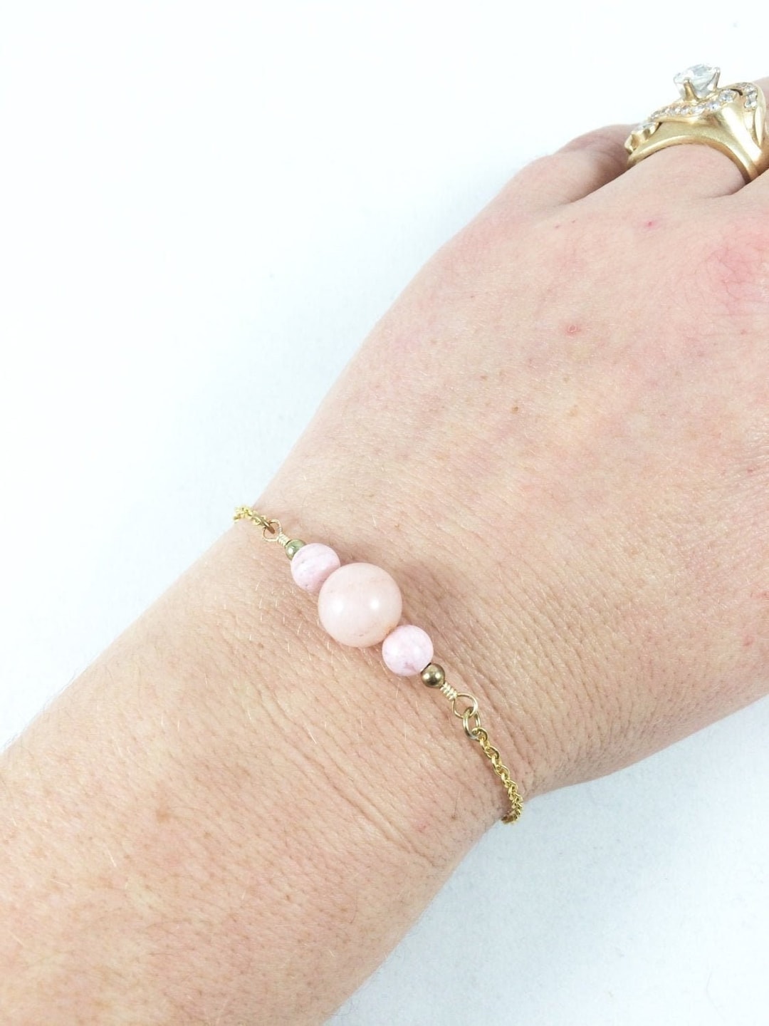 Pink Chain Bracelet, Pink Beaded Bracelet, Dainty Pink Bracelet for