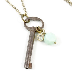 Key Necklace, Vintage Key Necklace, Small Key Necklace, Antique Key Jewelry, Boho Chic Jewelry, Key Gift, Unique Necklaces for Women Gift image 3