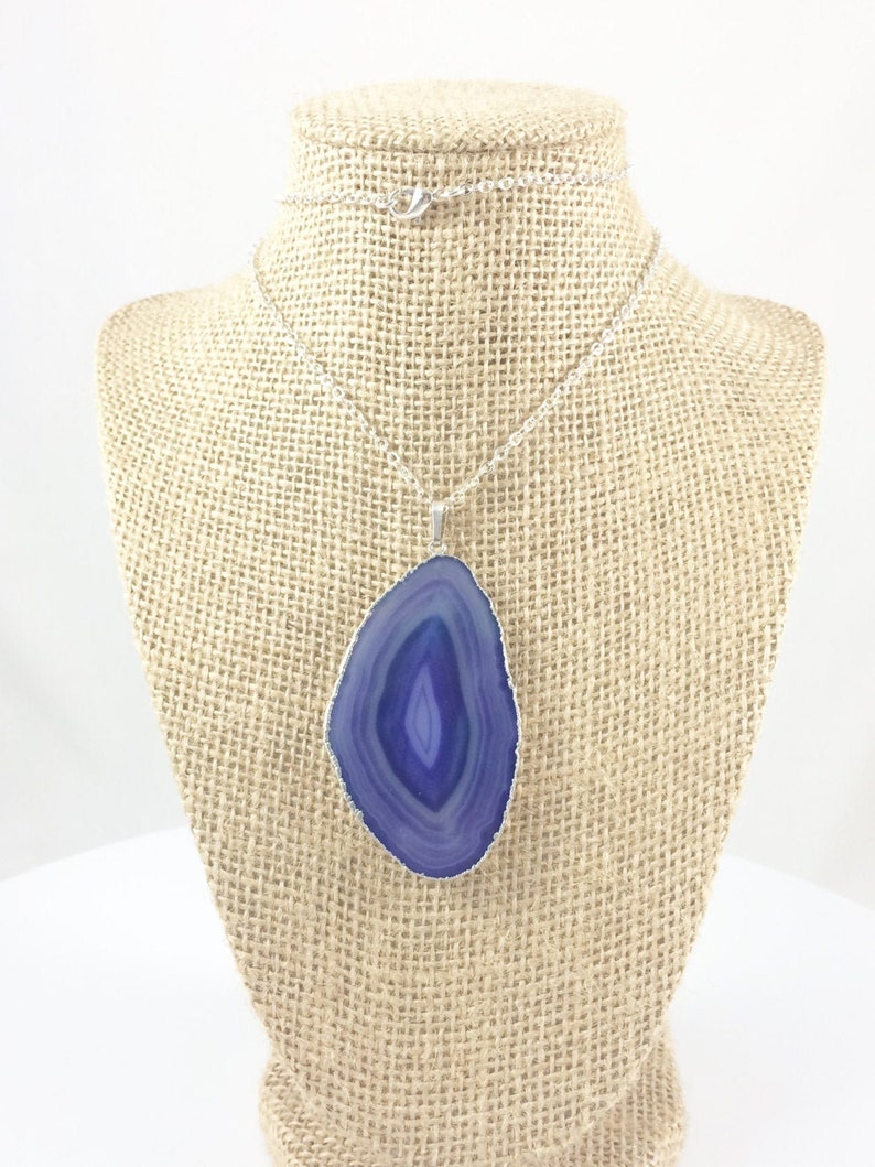 Agate Slice Necklace, Agate Stone Necklace, Purple Agate Necklace Women, Agate Jewelry, Gemstone Jewelry, Bohemian Jewelry, Purple Gifts image 2