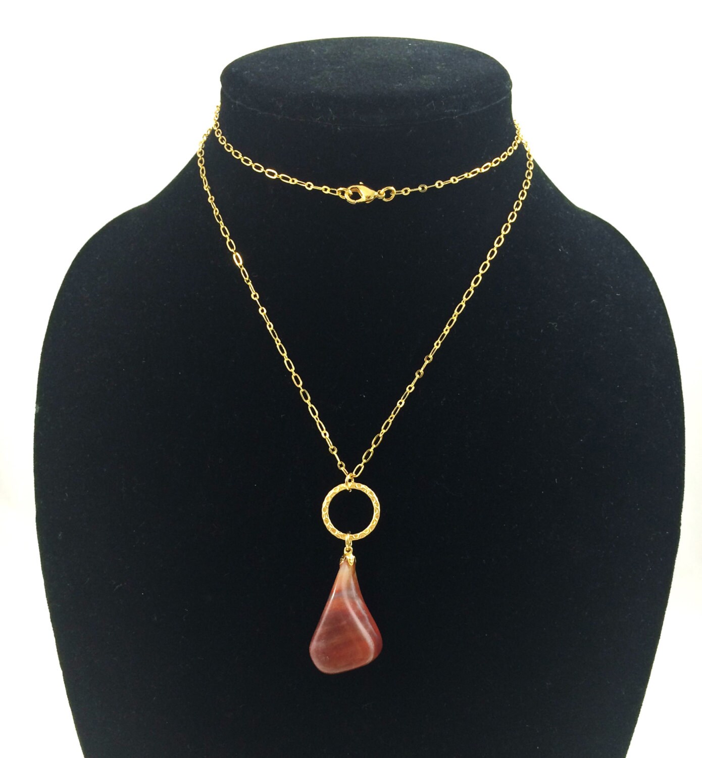 Red Pendant Necklace Red Stone Necklace Long Red Necklace Etsy