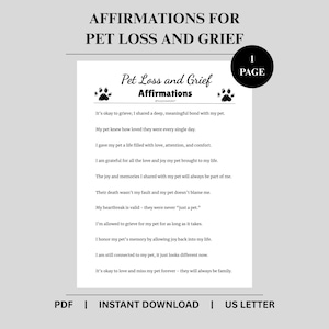Affirmations concernant la perte et le deuil d'un animal de compagnie, cadeau en cas de perte d'un animal de compagnie, carte de sympathie numérique, ressources sur le deuil, impression sur le deuil, thérapie du deuil animal