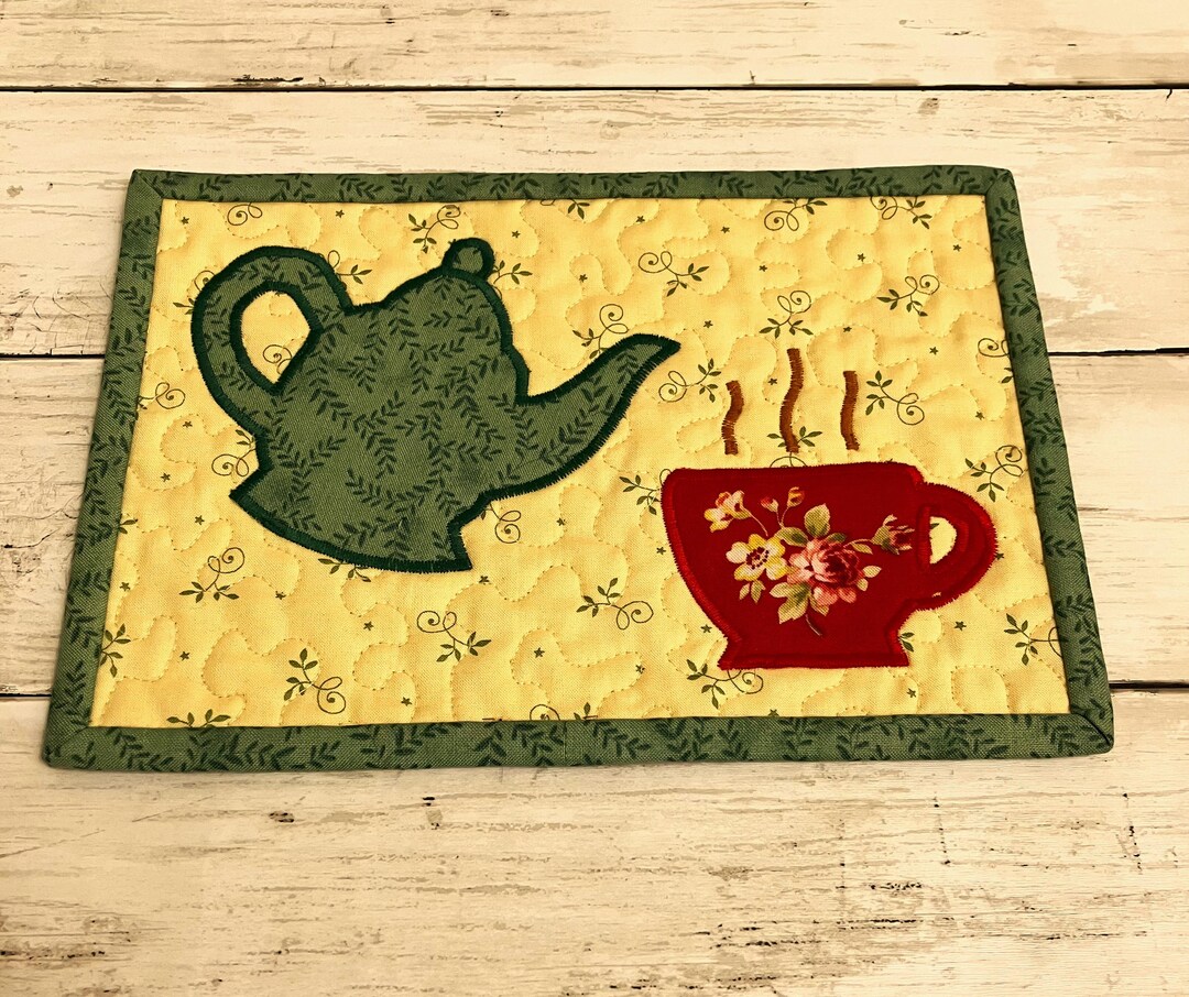 Mug Rug Large Quilted Mug Mat, Tea Cup Mug Rug, Large Coaster, Tea Lover Gift Ideas ...