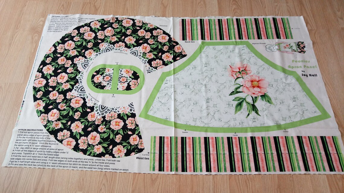 Peonies Apron Panel Easy To Sew Apron Make Your Own Apron Etsy